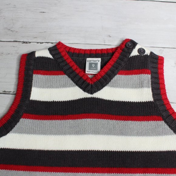 Carter's Baby Boy's Sleeveless Sweater Vest Size 9 Months Red Gray White - Picture 5 of 5